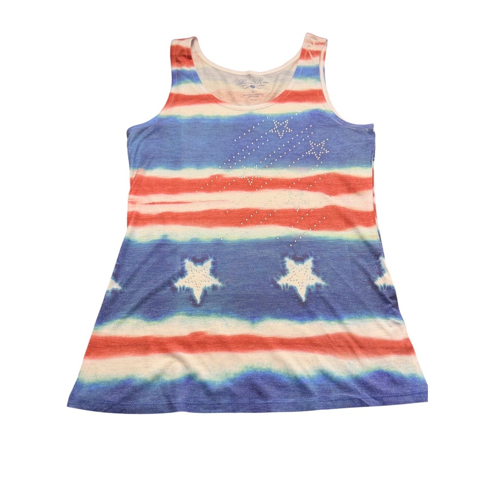 Prairie Rose Patriotic Tank Top L Red White Blue Studded Stars